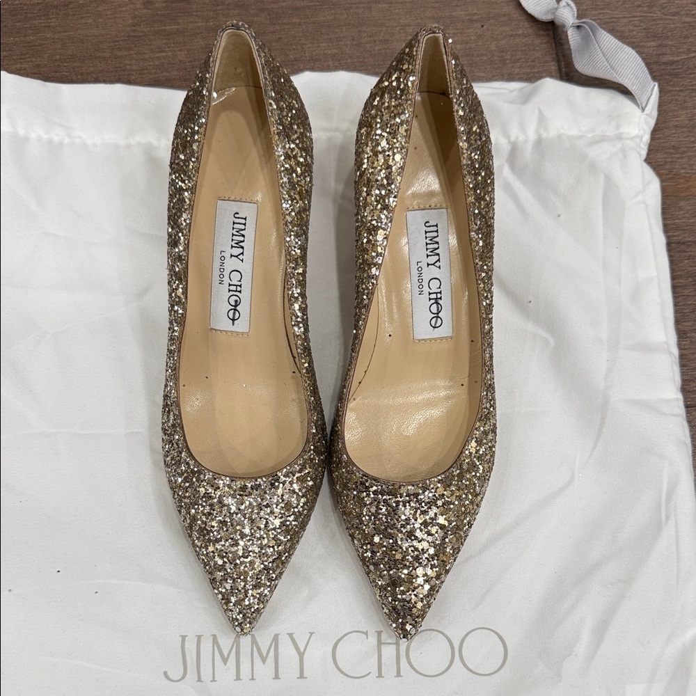 Jimmy Choo Sparkling Gold Heels